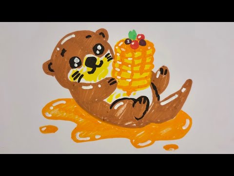 POSCA ASMR Drawing a Cute Otter & Pancakes