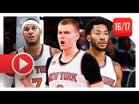 Carmelo Anthony, Derrick Rose & Kristaps Porzingis Highlights vs Nets (2016.11.09) - 57 Pts