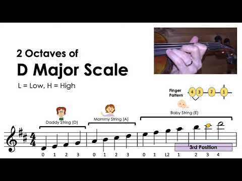 How to play "2 Octaves of D major scale" on the violin • notes &  finger pattern tutorial • HTP TV