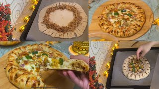 Chicken Bread Pizza / Stuffed Crust Chicken Bread Tikka Pizza / Homemade Pizza