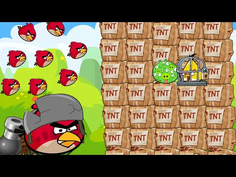 Angry Birds Collection Cannon 1 - RESCUE THE CHUCK IN CAGE BY EXPLODING 100 TNT PIGGIES LEVEL!