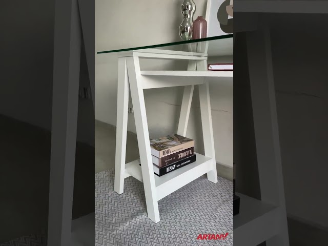 Mesa Escrivaninha Cristal com Tampo de Vidro Branco - Artany Móveis