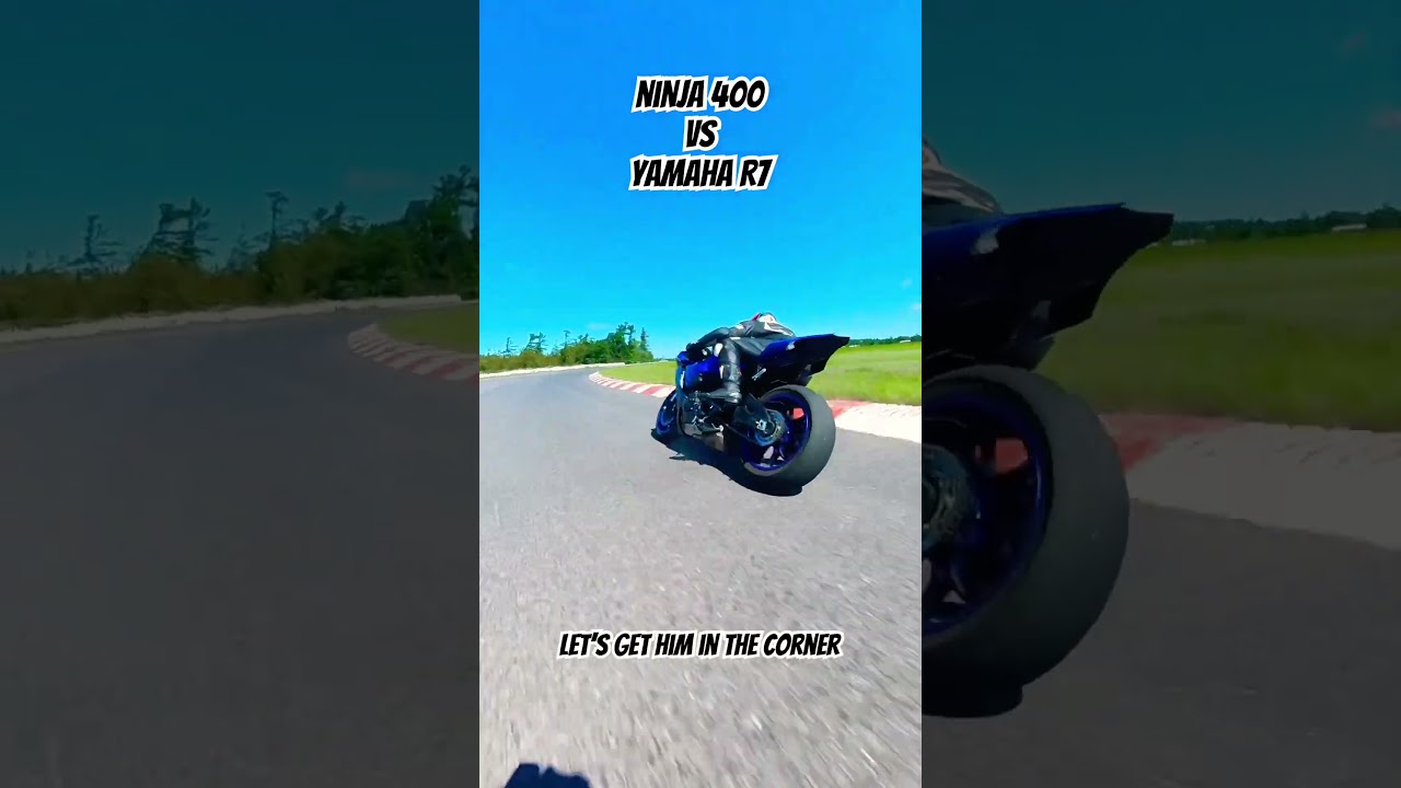 Ninja 400 vs R7! Small bike is so much fun #kawasaki #yamaha #racing #trending #motorcycle