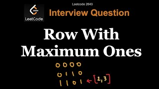 YouTube video 'Row With Maximum Ones - Leetcode 2643 - Python'