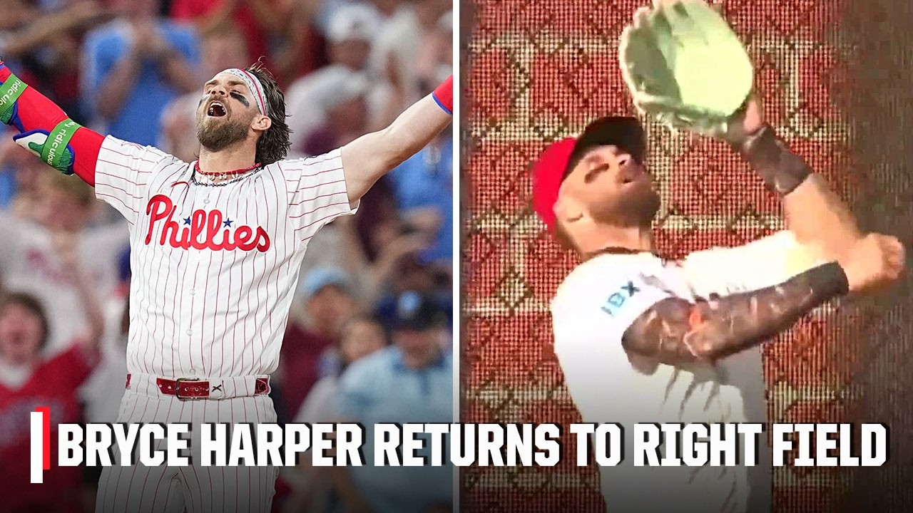 Bryce Harper acknowledging Philadelphia fans during his 2026 return to right field