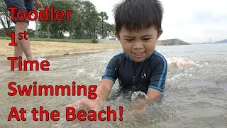 Toodler 1st time swimming at the Beach // Funtime /14may2016 //thezunafamily singapore vlogger