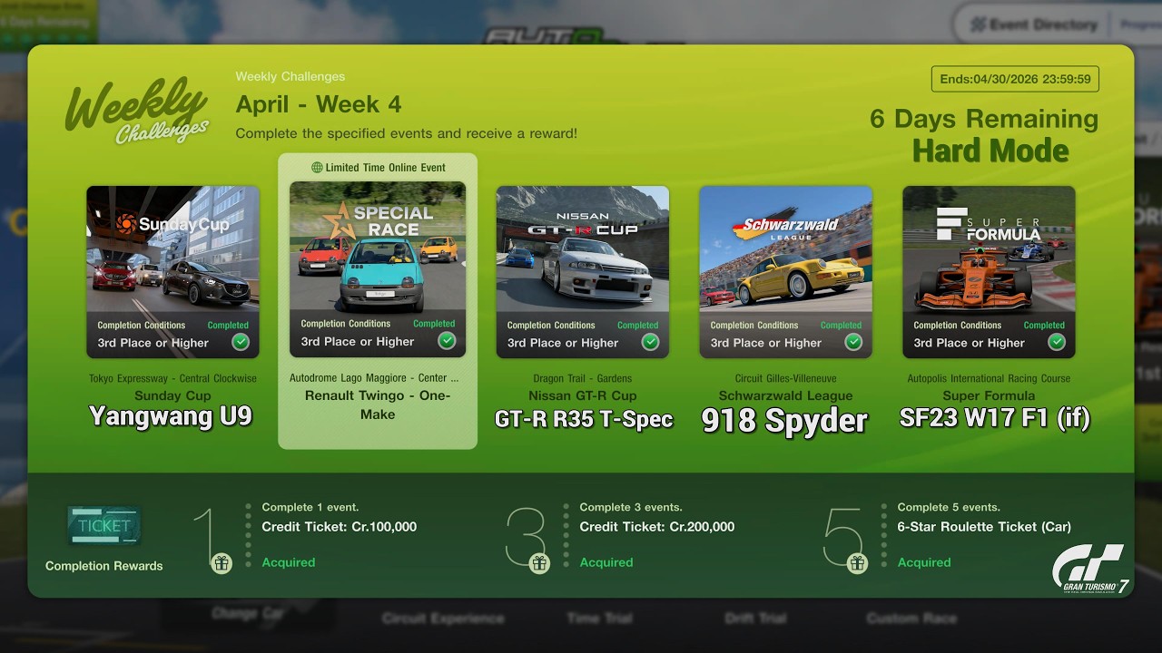 Gran Turismo 7 | Weekly Challenges April 2026 WK.4 - Twingo bingo 1-Make & SF Autopolis [PS5Pro]