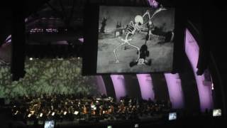 25 seconds of Los Angeles philharmonic playing along with skeleton dance at The Hollywood Bowl.