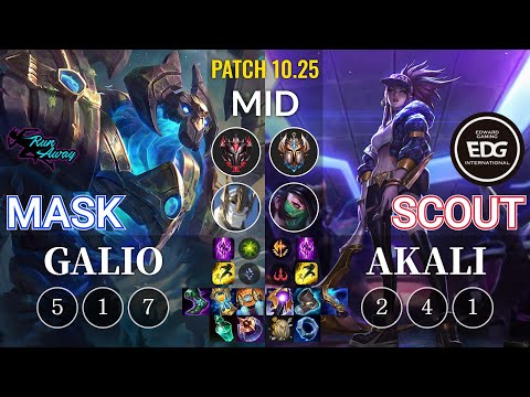 RNW Mask Galio vs EDG Scout Akali Mid - KR Patch 10.25