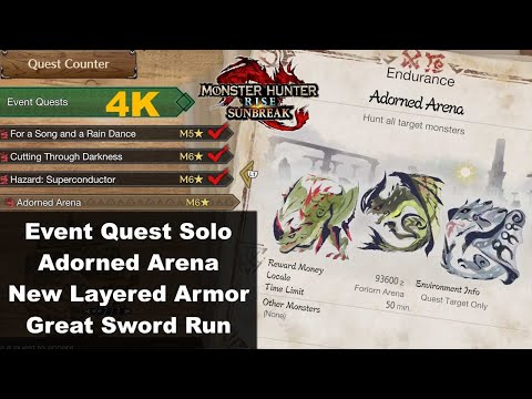 MHR Sunbreak Event Quest Solo - Adorned Arena (New Layered Armor Set!)