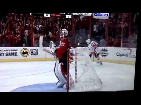 Neuvirth emotions after SO with Flames 10/03/2013