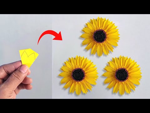 Beautiful Paper Sunflower Making Tutorial | DIY Paper Flower For Room Decoration | Paper Craft 🌻