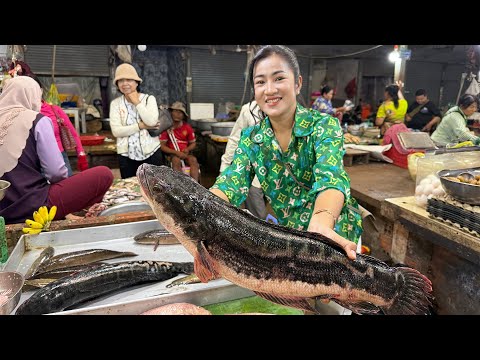 Market show: Buy big snakehead fishes and cooking | Snakehead fish with Cambodia noodle recipe