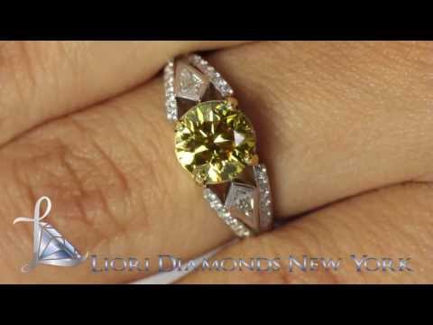 FD-651 - 2.11 Carat Fancy Vivid Yellow Round Diamond Engagement Ring 18k Vintage Style
