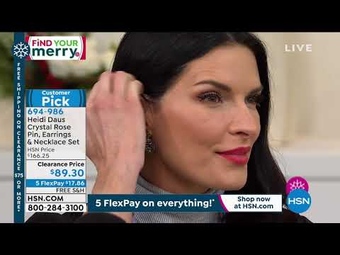 Heidi Daus Crystal Rose Pin, Earrings and Necklace Set