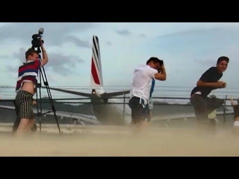 Jet Blast at Maho Beach! Airbus A340-300 Takeoff