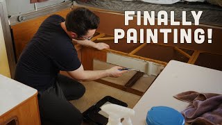 Painting and Sewing Custom Cushion Covers! Pop Up Camper Renovation
