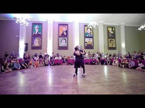  Natalia Aguero  and  Agustin Venturino  are  dancing  to  the  milonga  "  La milonga de mis tiempos  "  by  Francisco Canaro  at  Philly Tango Fest  in  2019