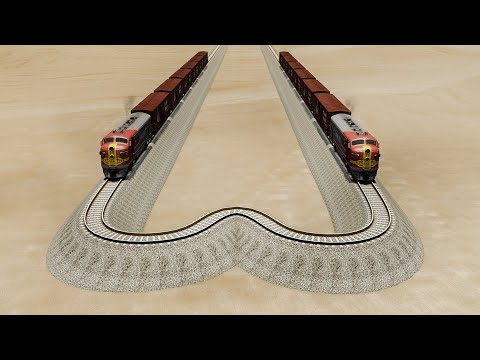 Impossible W Shape Overlapping Rail Tracks Vs Train Crossing - BeamNG.Drive