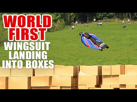 World’s First Wingsuit Landing into Boxes Without Using Parachute