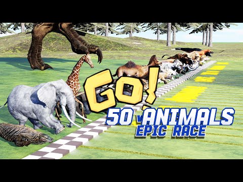 50 Animals vs. T-Rex: Epic Race to Escape the Predator!