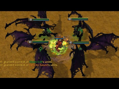 【小黄】4 Illidan Evil Morphed Lv10MaxSkills vs 1 If Fel Orc Grunt Auras & Items FullGrade Reforged