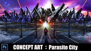 【ConceptArt】寄生都市を描いてみた【ParasiteCity】