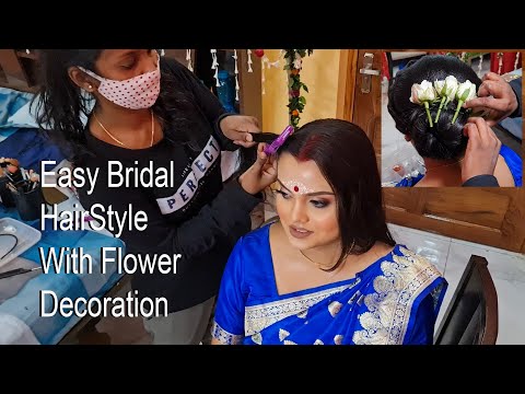 Quick & Easy Bridal Hairstyle/Real Flowers Decoration Hairstyle/Reception Hairstyle/ Juda Hairstyle