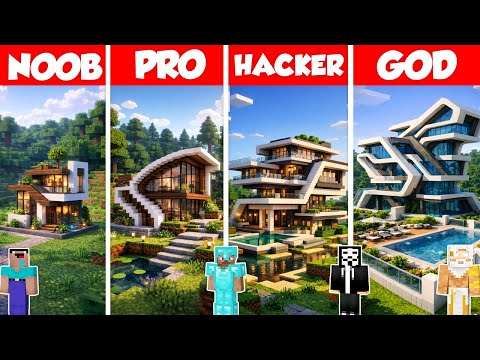 Vibe Modern House Build Battle Challenge - Noob vs Pro vs Hacker vs God - Minecraft Animation