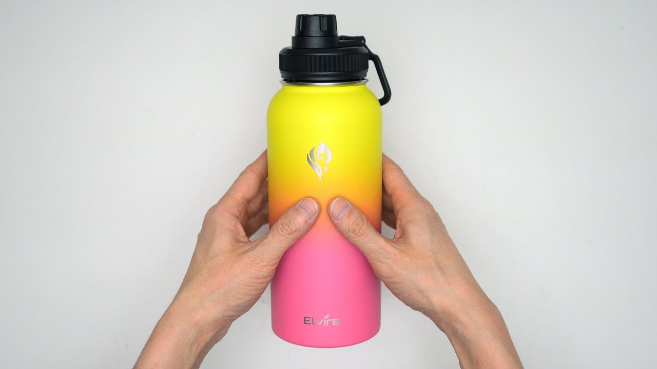 Elvira 32oz Vacuum Insulated Stainless Steel Water Bottle with Straw & Spout Lids Unboxing