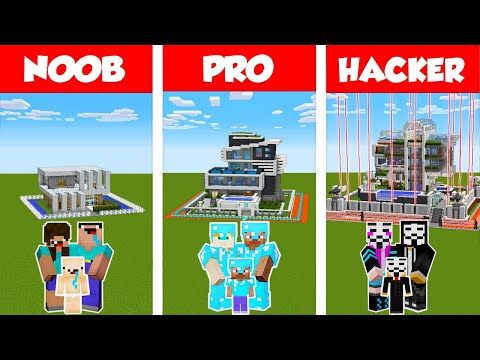 WiederDude - Minecraft NOOB vs PRO vs HACKER: SAFEST MODERN FAMILY HOUSE 2 - BUILD CHALLENGE / Animation