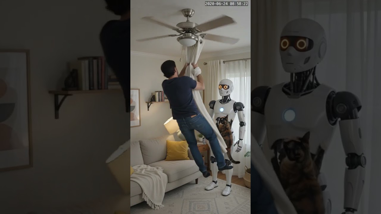 Tried to Hang Curtains With My Robot and My Cat Sent Me Into the Ceiling Fan 🐱🤖🌀