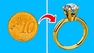 GOLD DIAMOND RING FROM A COIN || 5-Minute Decor Crafts You Can Make!