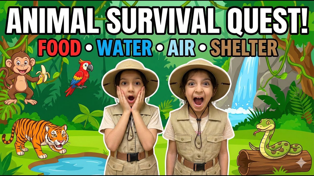 🌿 Animal Survival Quest! What Do Animals Need to Live? | Food, Water, Air & Shelter