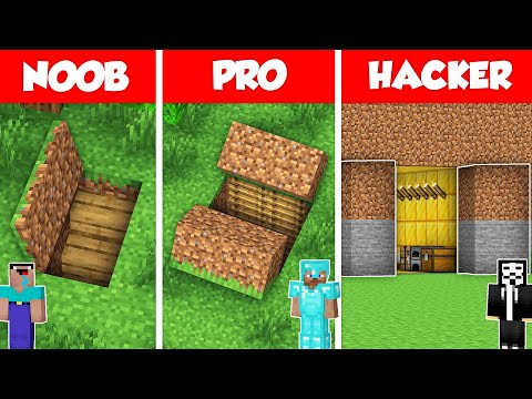 SECRET UNDERGROUND BASE HOUSE BUILD CHALLENGE - NOOB vs PRO vs HACKER / Minecraft Battle Animation