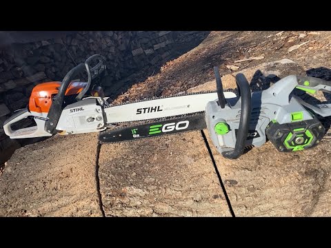 EGO VS Stihl Chain Saws. Electric vs Gas. Watch to the end.