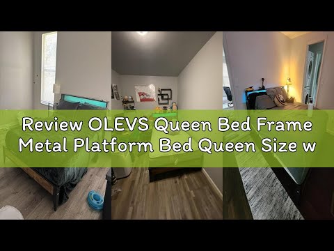 OLEVS Queen Size Bed Frame with LED Lights & Charging Station, Modern Platform Bed with 2-Tier Storage Headboard, No Box Spring Needed, Noise Free video review thumbnail