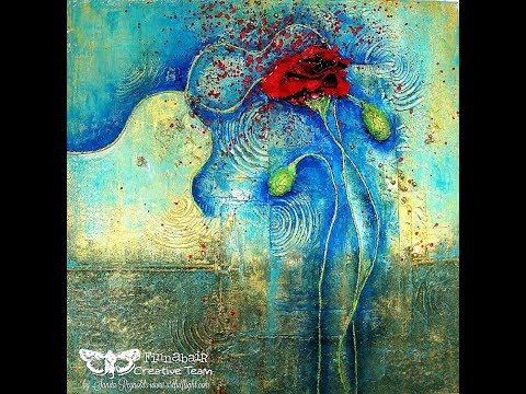 Mixed media collage painting Red Poppy by Sanda Reynolds