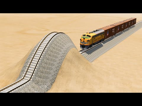 Impossible Weird Giant Speed Bump Rail Tracks Vs Trains Crossing - BeamNG.Drive