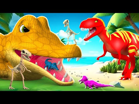 Jurassic Dinosaurs vs Magical Crocodile Cave - Color Crocodiles Attacks Dinos | Jurassic Park