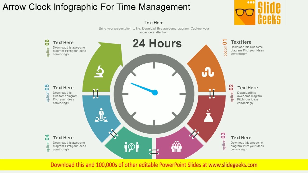 Arrow Clock Infographic For Time Management Powerpoint Template