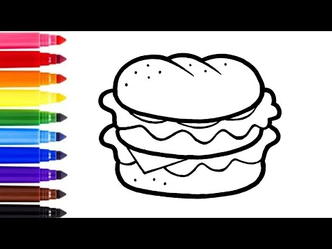 Como desenhar um hambúrguer 🍔 | Desenho, pintura e coloração de hambúrguer para crianças e bebês | Arte infantil
