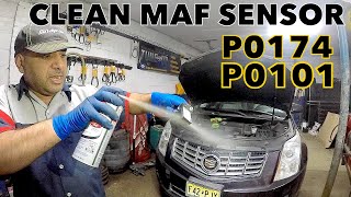 Cadillac MAF sensor code P0174 P0101, remove replace or Clean MAF sensor