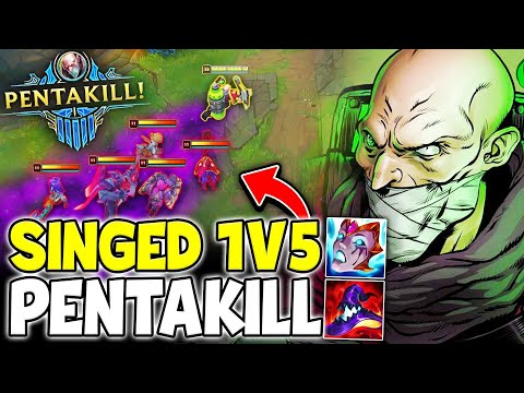 WHEN THE RANK 1 SINGED GETS A LITERAL 1V5 PENTAKILL! (900 AP SINGED CARRY)