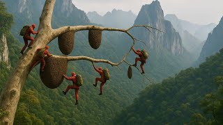 UNBELIEVABLE! Brave Man's Most Dangerous Climb on Giant Tree for Wild Honey
