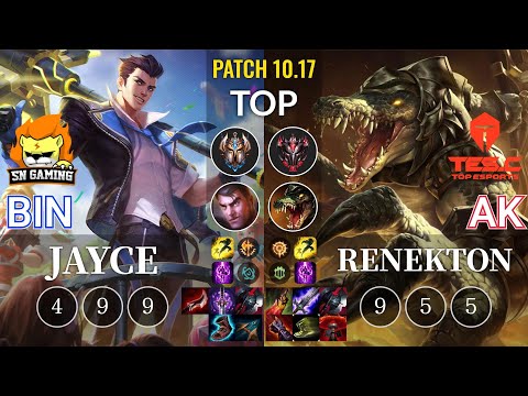 SN Bin Jayce vs TES AK Renekton Top - KR Patch 10.17