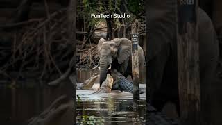 Crocodile Vs Elephant Fight 😰 #wildlife #usa #water #shorts #viralvideo #nature #brazil #elephant