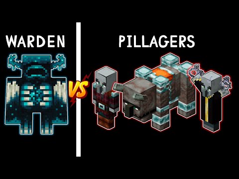 Warden vs Pillagers - Warden vs Ravanger - Warden vs Evoker - mob fight in MINECRAFT