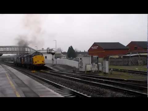 37609 and 37608 departs Bridgwater with 6M67 on 13th February 2013.