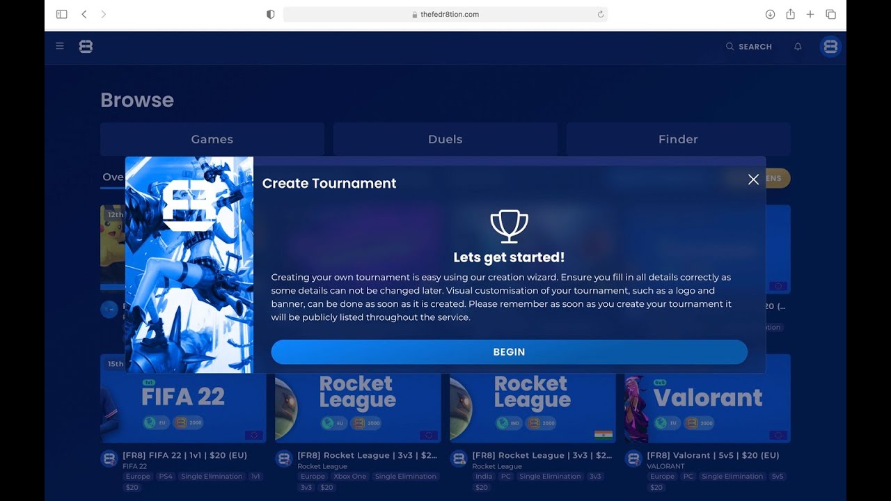 How to guide to create a new esports tournament on the FedR8tion's free platform